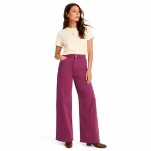 Madewell Emmett Wide-Leg Pants Womens 24 Purple High Rise Cotton Stretch Casual